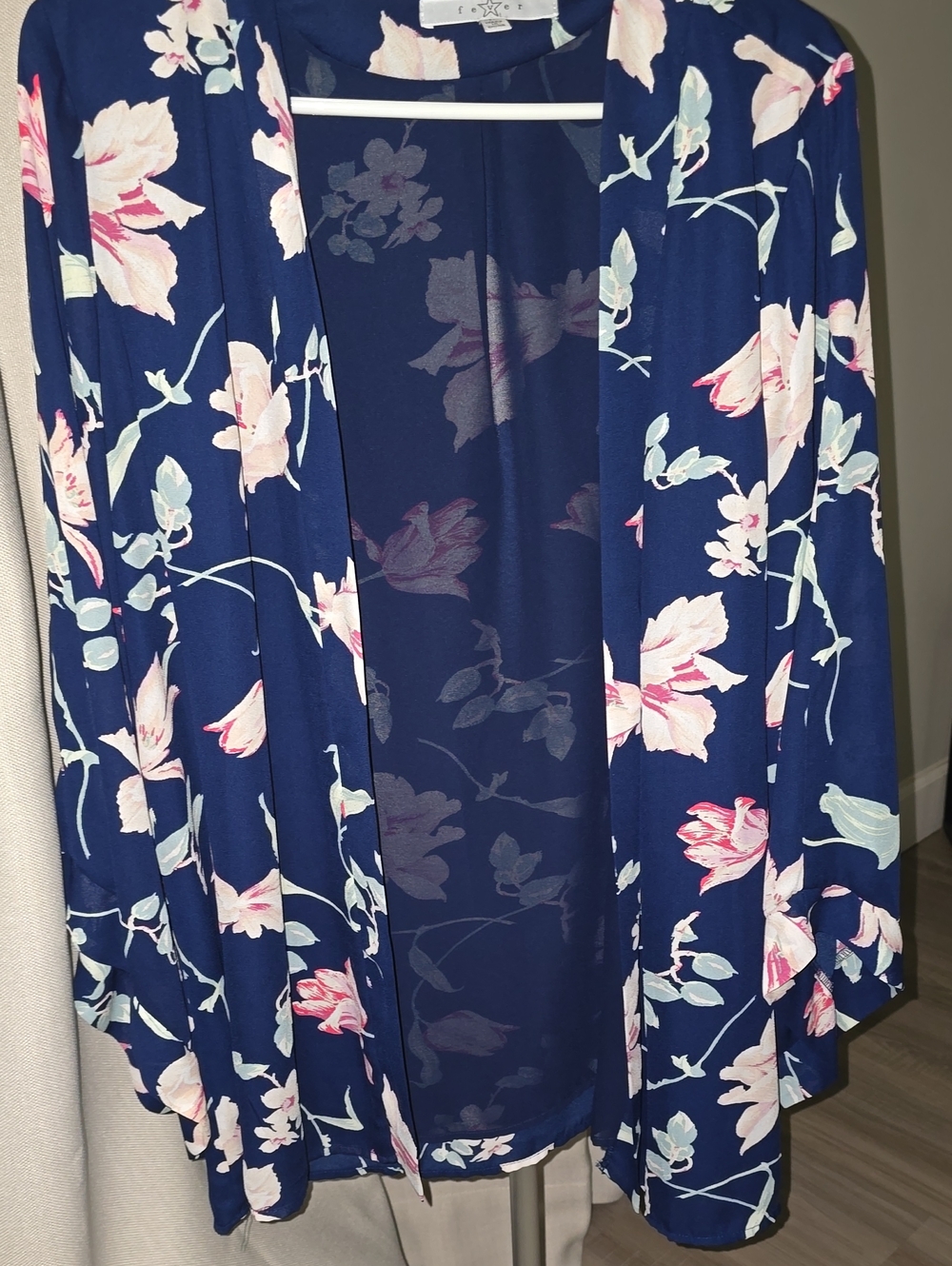 Navy Floral Open-Front KIMONO